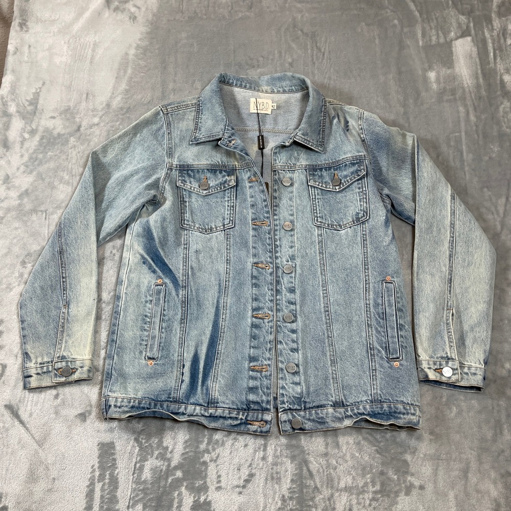 NYBD Not Your Basic Denim Light Wash Cotton Trucker Jacket Size 42 NWT $280